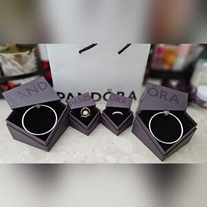 Pandora Gold Plated and Sterling Silver Jewelry Set With Cubic Zirconia Size 5